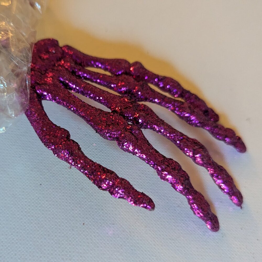 NWT 3 Skeleton Hands Pink Glitter Floral Pick Ashland Goth Halloween Decoration